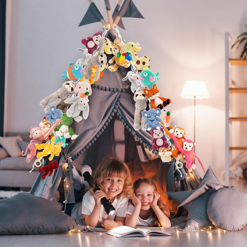 Dorblely 2pcs Stuffed Animal Storage Chain - Boho Stuffed Animal Hammock with 40pcs Metal Clips, Stuff Animal Organizer Hanging Storage for Bedroom Wall Door Display - Image 2